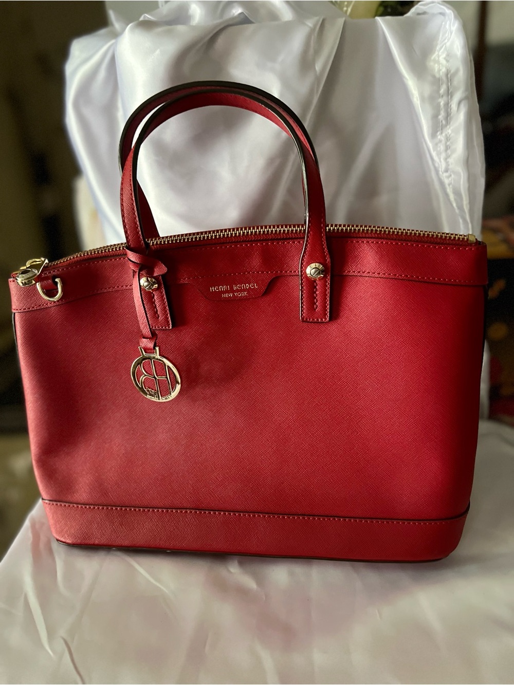 henri bendel Red Saffiano Leather W 57th Satchel